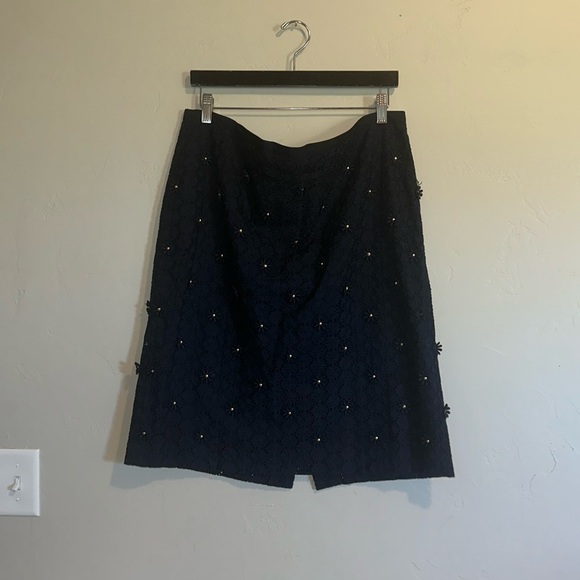 Talbots Dresses & Skirts - Talbots Navy Cut out Design and Floral Appliqués 25” 100% Cotton